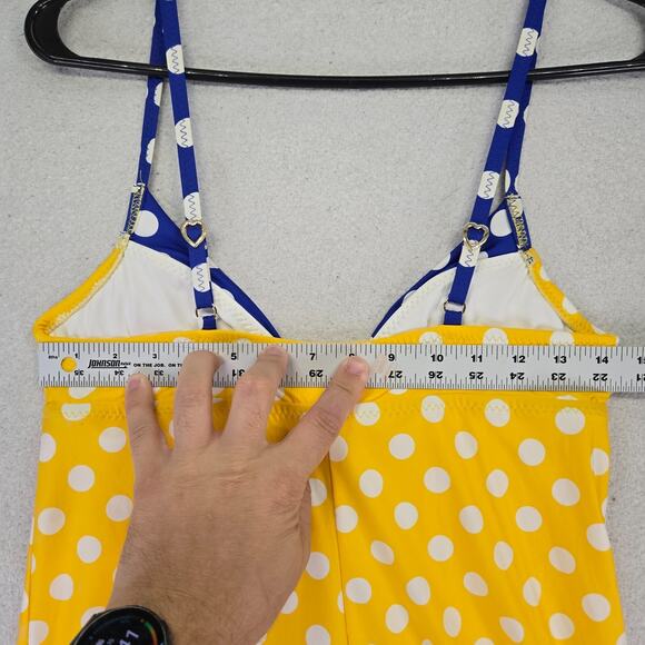 Betsey Johnson Retro Swim Dress Womens M Polka Dot Yellow Blue Cover Up Pin Up - Picture 6 of 10